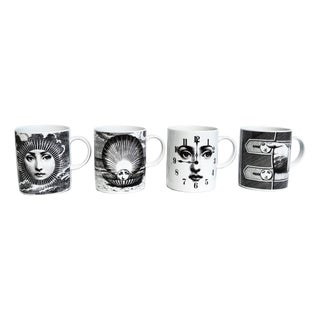 1980s Piero Fornasetti Julia Collection Coffee Cups for Rosenthal - Set of 4 For Sale