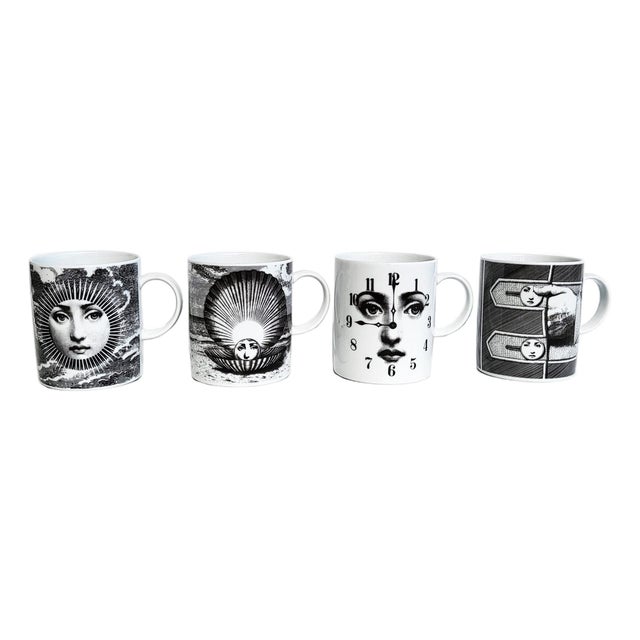 1980s Piero Fornasetti Julia Collection Coffee Cups for Rosenthal - Set of 4 For Sale
