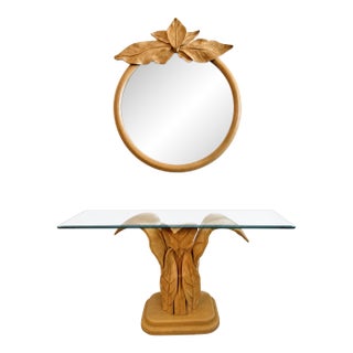 Casa Bique Attr. Palm Leaves Console Table & Mirror For Sale