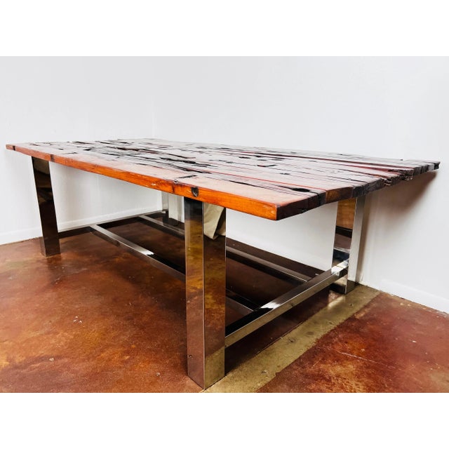 Raw Wood & Chrome Dining Table For Sale - Image 11 of 12