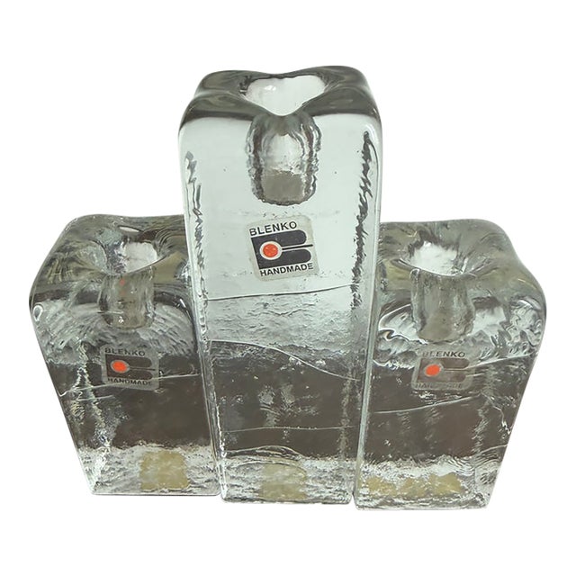 Blenko Cracked Ice Candle Holders For Sale
