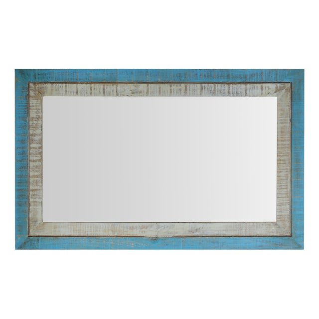 Mid-Century Modern Mid Century Modern Distressed Blue Decorative Wall Mirror For Sale - Image 3 of 6