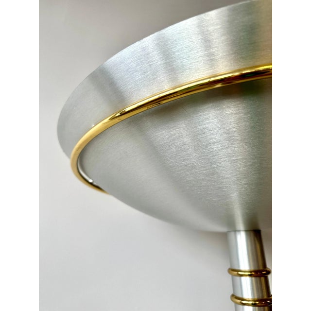 Vintage Postmodern Brushed Aluminum and Brass Torchiere Floor Lamp For Sale - Image 12 of 12