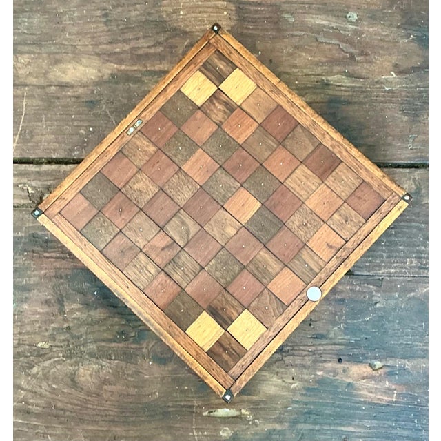 Mid-Century Modern Vintage Wooden Chessboard With Metal Accents For Sale - Image 3 of 18