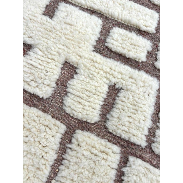 Postmodern Hand-Knotted Moroccan Berber Runner Wool Carpet For Sale - Image 9 of 9