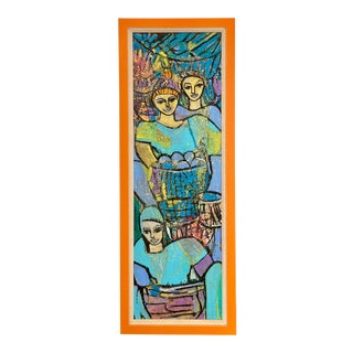 Vintage Mid Century Modern Hattian Expressionist Oil Painting For Sale