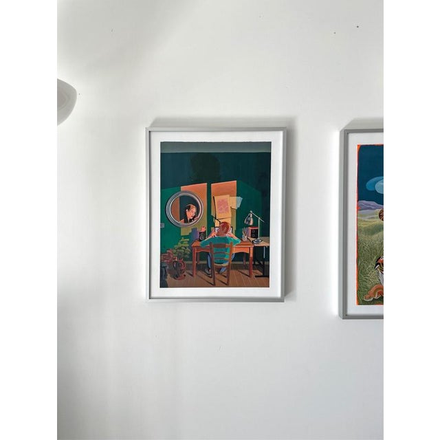Acrylic Painting on Paper with Interior Scene and Mirror Reflection, 2021, Framed For Sale - Image 4 of 12