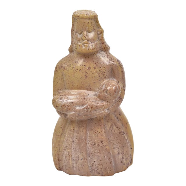 Early 20th Century Shona Stone Man and Baby Sculpture For Sale