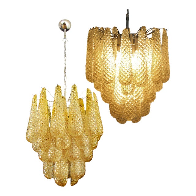 Italian Amber Crystal Chandeliers, Murano, Set of 2 For Sale