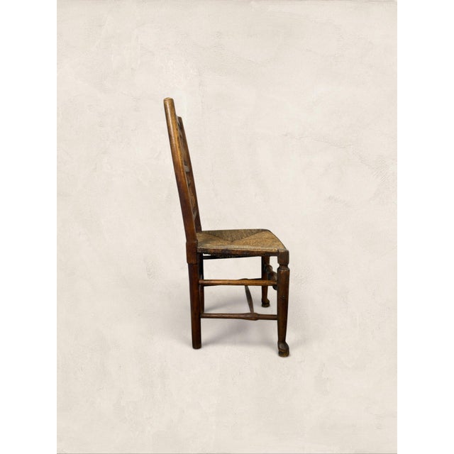 Victorian Antique English Ash Lancashire Spindle Back Chair With Rush Seat For Sale - Image 3 of 8