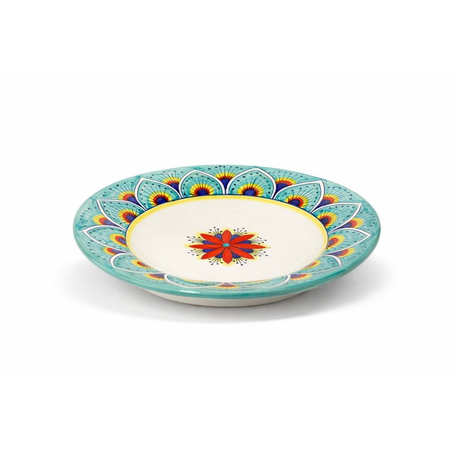 Intreccio Teal 4-Piece Place Setting | Hand-Painted Italian Dinnerware From Deruta For Sale In Chicago - Image 6 of 11