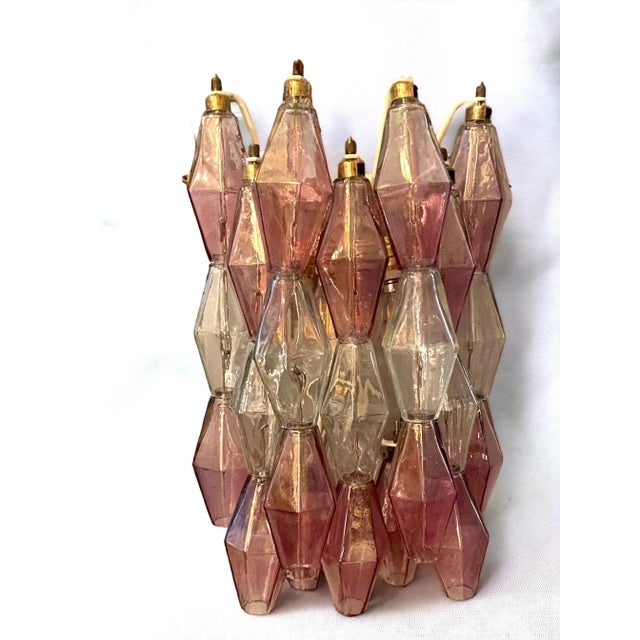 1980s Pink and Clear Poliedri Sconces by Carlo Scarpa for Venini, 1980s, Set of 2 For Sale - Image 5 of 13