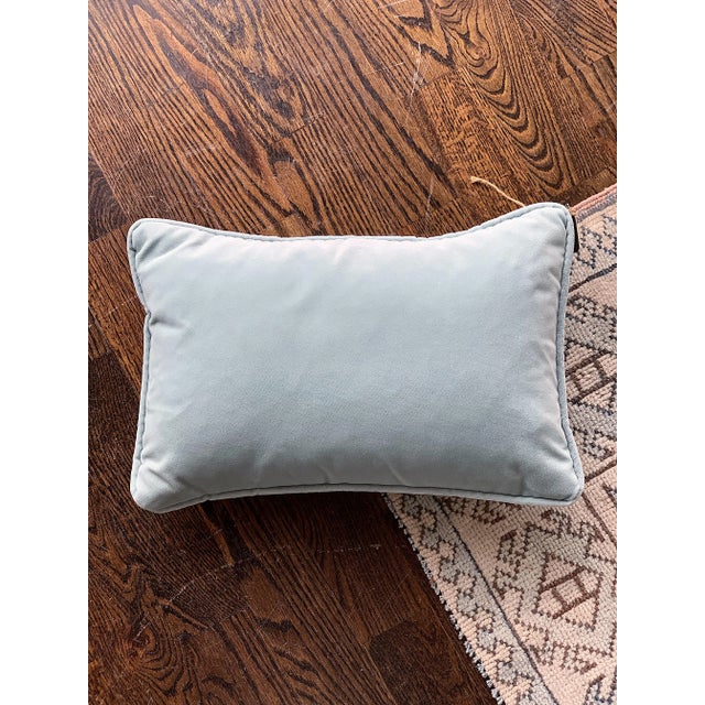 Custom Lumbar pillow. Made with Groves brothers fabric and velvet fabric. Aqua colors.