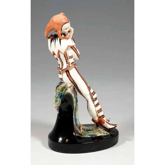 Very rare art deco goldscheider ceramic figure of the 1920s. Depiction of till eulenspiegel in a uniform costume with...