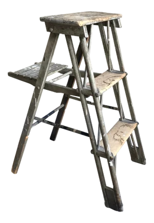 19th Century Distressed Green Paint Step Ladder