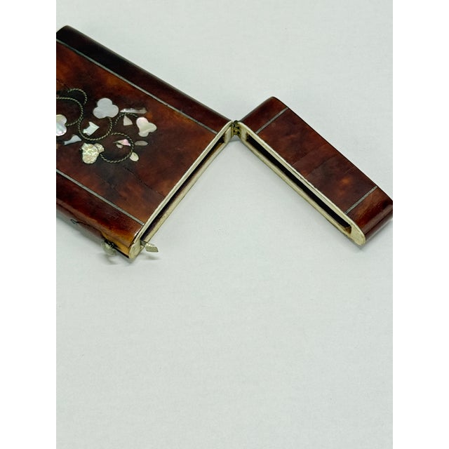 Inlaid Faux Tortoiseshell and Mother-of-Pearl Card Case With Floral Motif For Sale In Providence - Image 6 of 8