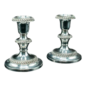 1910s Pair of Antique Edwardian English Silver Plate Candlesticks