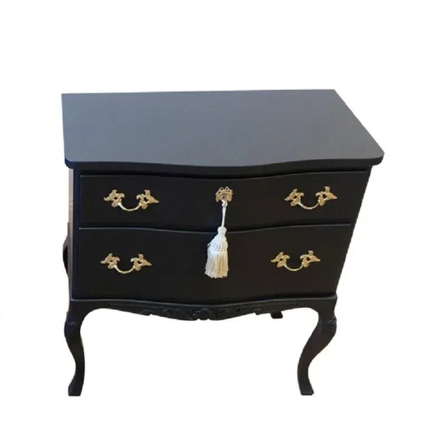 Rococo Style Chest with 2 Drawers and Modern Flat Black Finish. Original brass fittings.