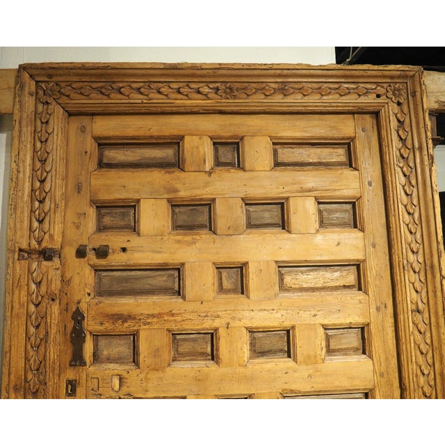 18th Century Spanish Paneled Pine and Walnut Door With Frame For Sale - Image 10 of 18