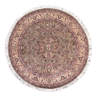 Floral 1990's Pak-Persian Green/Beige Wool Round Rug- 8'0'' X 8'2'' For Sale