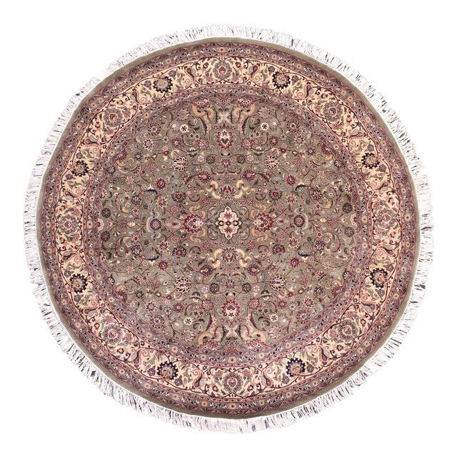 Floral 1990's Pak-Persian Green/Beige Wool Round Rug- 8'0'' X 8'2'' For Sale