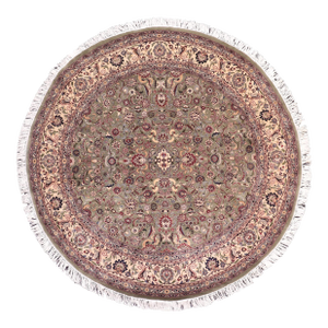 Floral 1990's Pak-Persian Green/Beige Wool Round Rug- 8'0'' X 8'2''