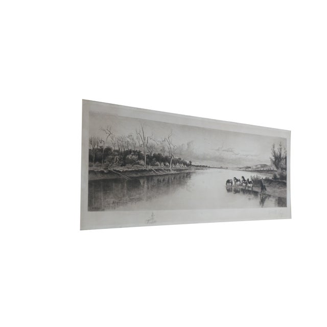 Realism Antique William De La Montagne Cary Signed Native American Riverscape Etching For Sale - Image 3 of 13