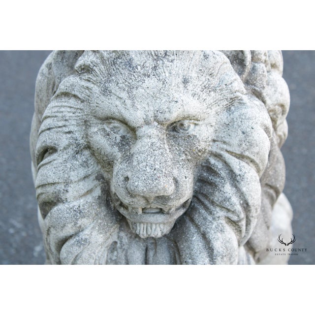 Vintage Cast Stone Lion with Shield Garden Statue For Sale - Image 10 of 12