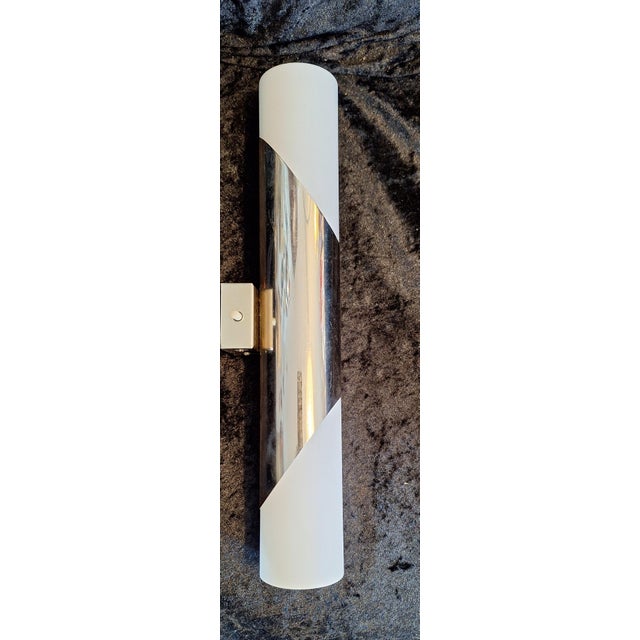 Vintage Minimalist Wall Lamp with Chrome-Plated Metal Frame and Two White Opal Glass Shades, 1970s, in Very Good...