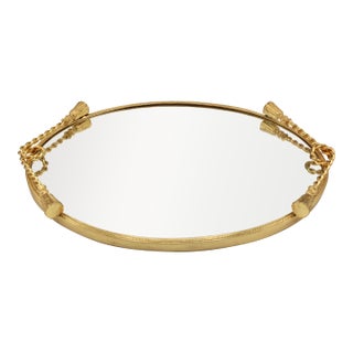 Vintage French Mirrored Tray With Rope Handles For Sale