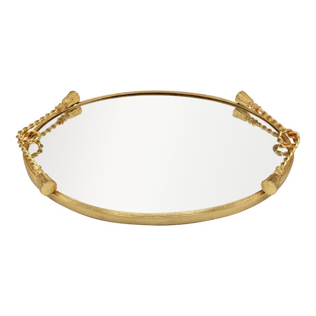 Vintage French Mirrored Tray With Rope Handles For Sale