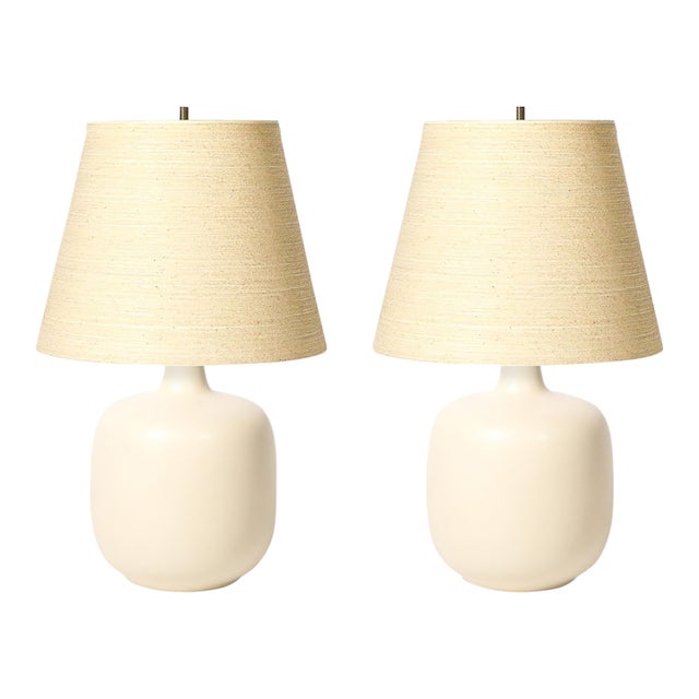 Mid-Century Off White Glazed Ceramic Table Lamps by Lotte & Gunnar Bostlund For Sale