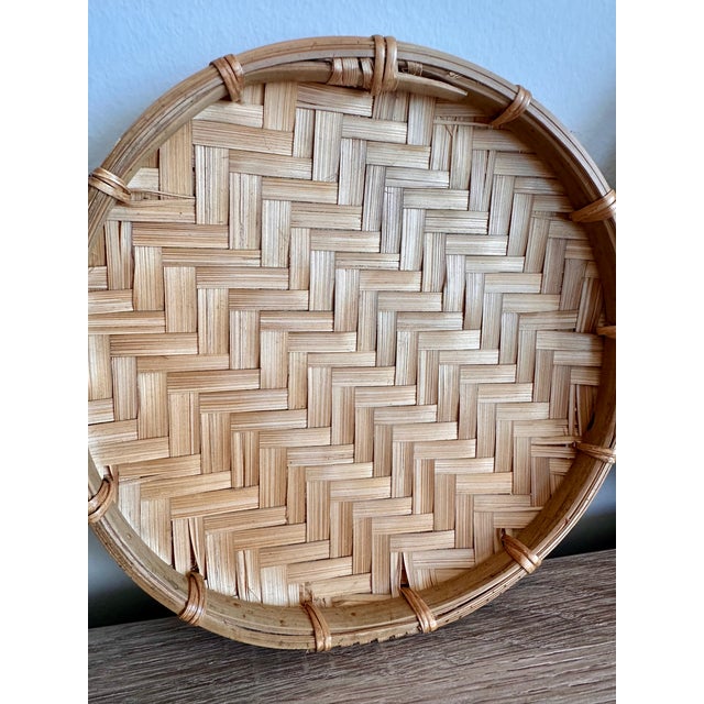 Handwoven Bamboo Round Decorative Trays, Set of 2 For Sale - Image 12 of 18