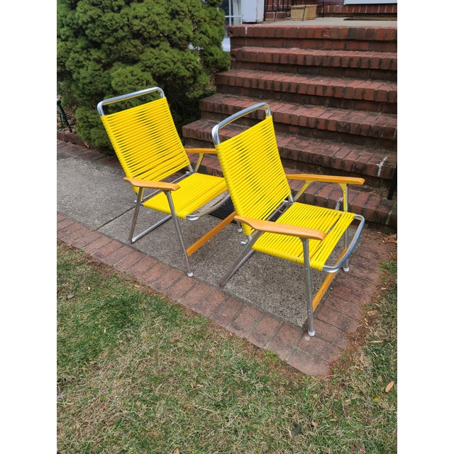 Canary Yellow 1960s Yellow Telescope Tube Furniture Company Outdoor Chairs - Set of 2 For Sale - Image 8 of 12