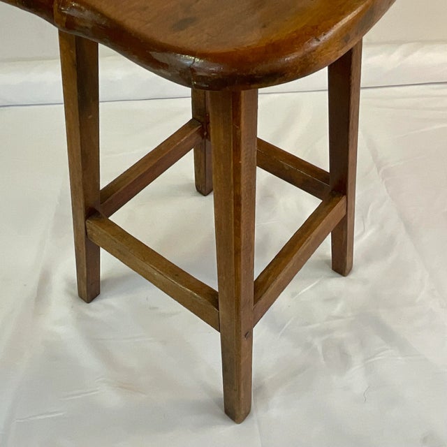 1940s Vintage Folk Art Hand-Crafted Arts & Crafts Pine Counter Barstool. For Sale - Image 4 of 9