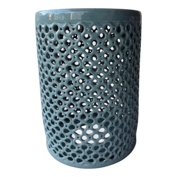 Lanie Celadon Blue Glaze Lattice Garden Stool For Sale