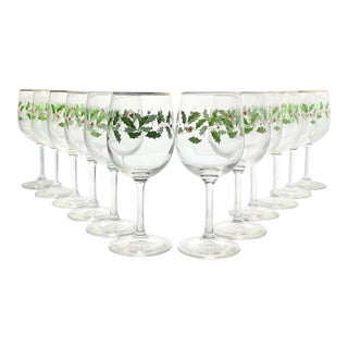 Lenox “Holiday” 12 Wine Water All Purpose Glasses For Sale