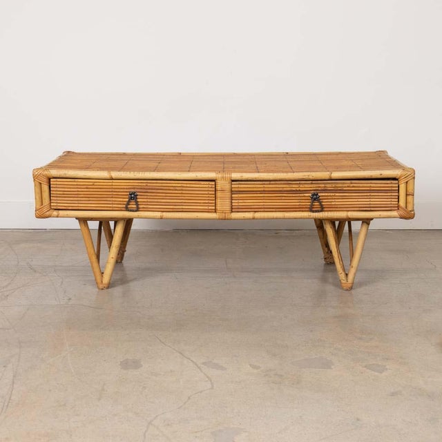 French 1960s French Rattan Coffee Table For Sale - Image 3 of 14