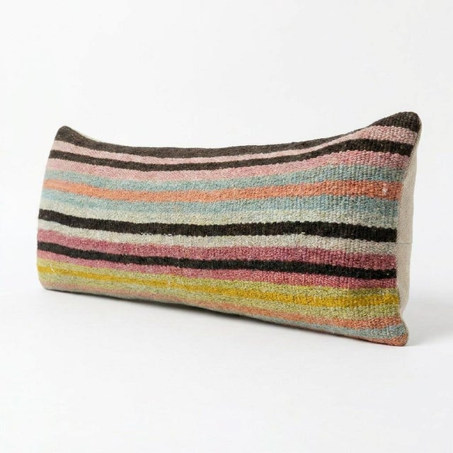 Mid-Century Modern Striped Kilim Lumbar Pillow Cover 9'' X 22'' For Sale - Image 3 of 4