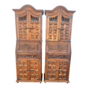Antique Spanish Colonial Revival Paneled Secretary Desk - Pair of 2