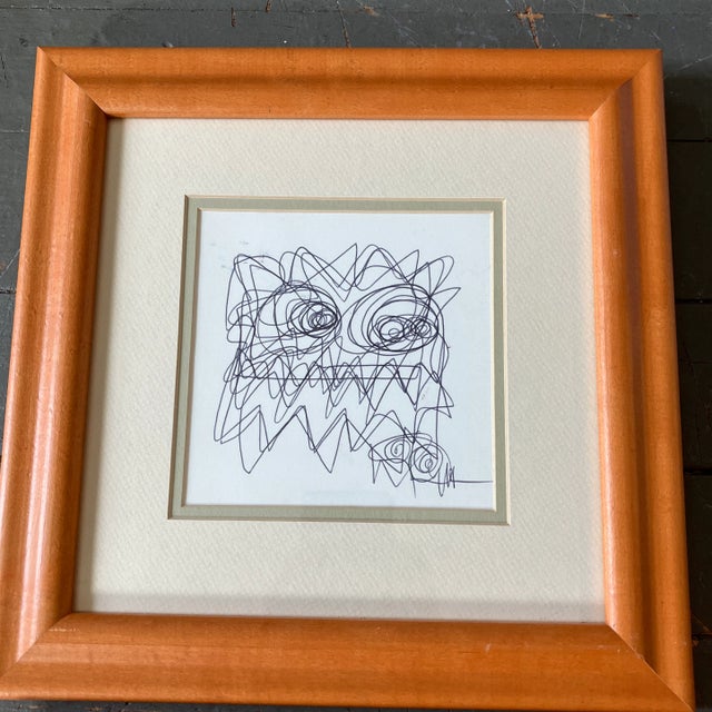 Abstract 1980’s Original Wayne Cunningham Abstracts Ink Drawings Vintage Frames-A Pair For Sale - Image 3 of 5