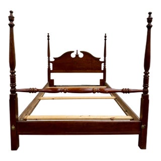 Vintage Queen or Full Size Convertible Low Poster Pediment Bed For Sale