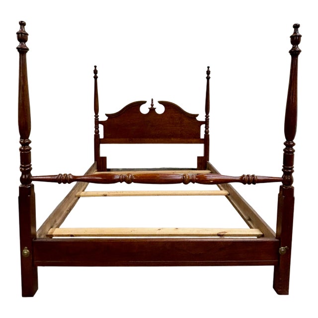 Vintage Queen or Full Size Convertible Low Poster Pediment Bed For Sale