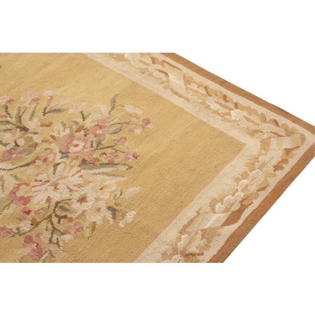Rug & Kilim Rug & Kilim’s Aubusson Style Flat Weave in Beige, Cream Medallion Floral Pattern For Sale - Image 4 of 6