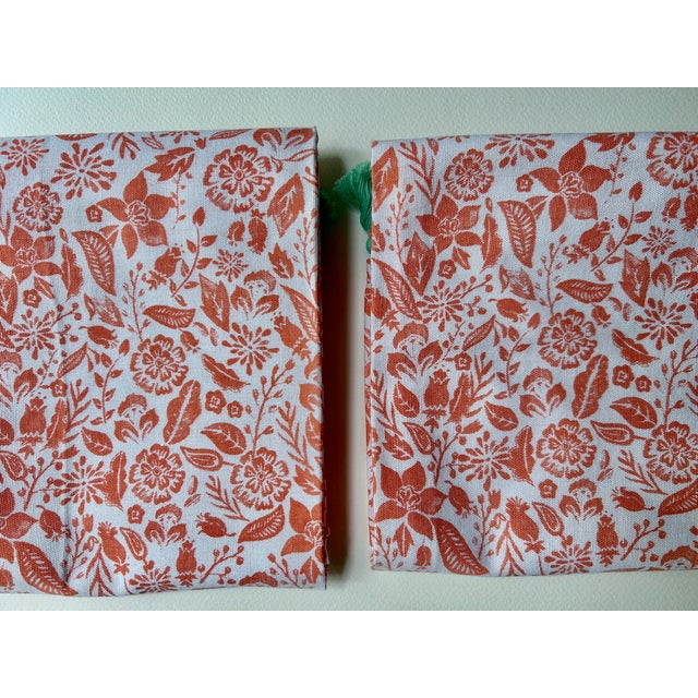 White Pair Unused White Cotton, Coral Floral, Teal Tasseled Hand Towels For Sale - Image 8 of 17