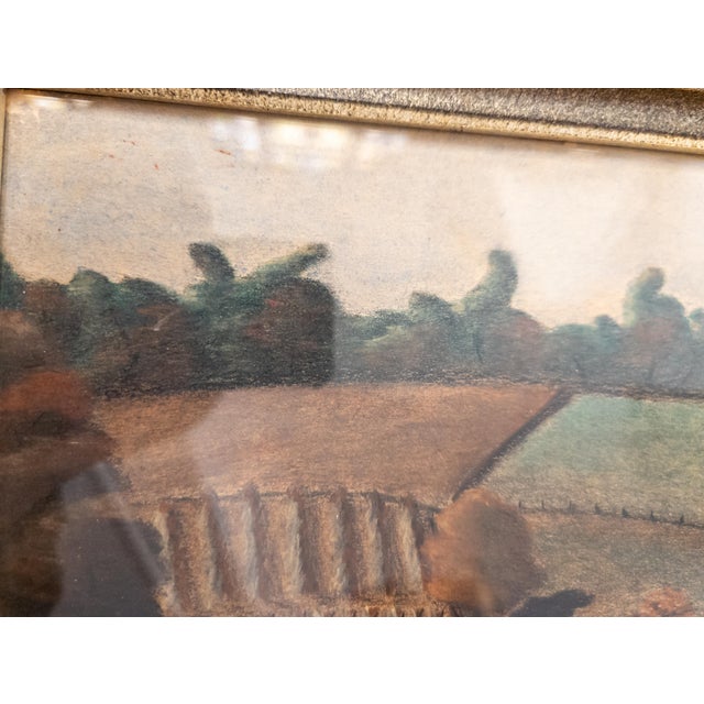 Mid-Century Modernist Oil Pastel Landscape Painting, Signed Bower For Sale - Image 15 of 16