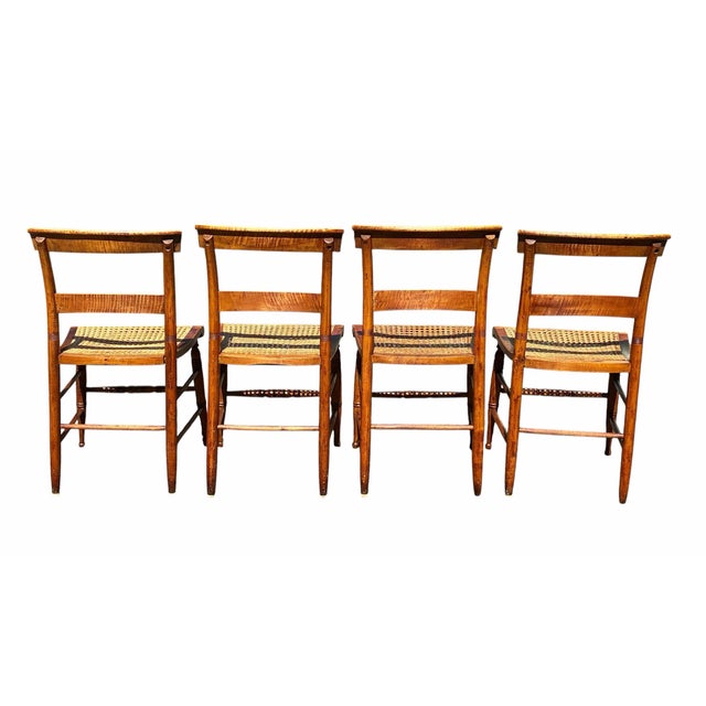Antique Set of Four Tiger Maple Federal Period Dining Chairs For Sale - Image 11 of 12
