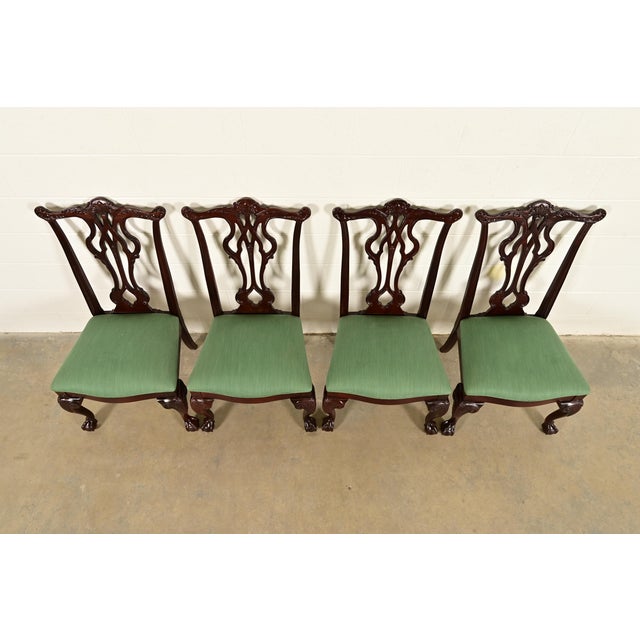 1980s Thomasville Chippendale Carved Mahogany Dining Chairs, Set of Four For Sale - Image 5 of 13