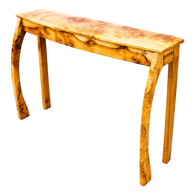 Vintage Studio Crafted Burl Maple Postmodern Console or Entry Table For Sale