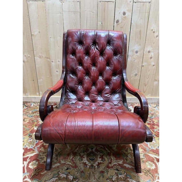 English Chesterfield Slipper Armchair in Tufted Leather For Sale - Image 5 of 8